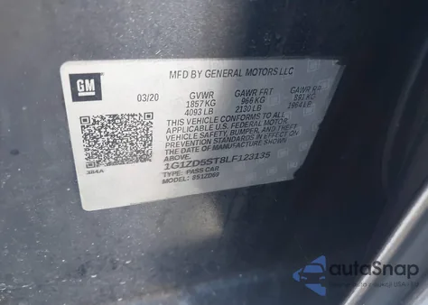 2020 Chevrolet Malibu Fwd Lt z USA, uszkodzony, nr VIN 1G1ZD5ST8LF123135